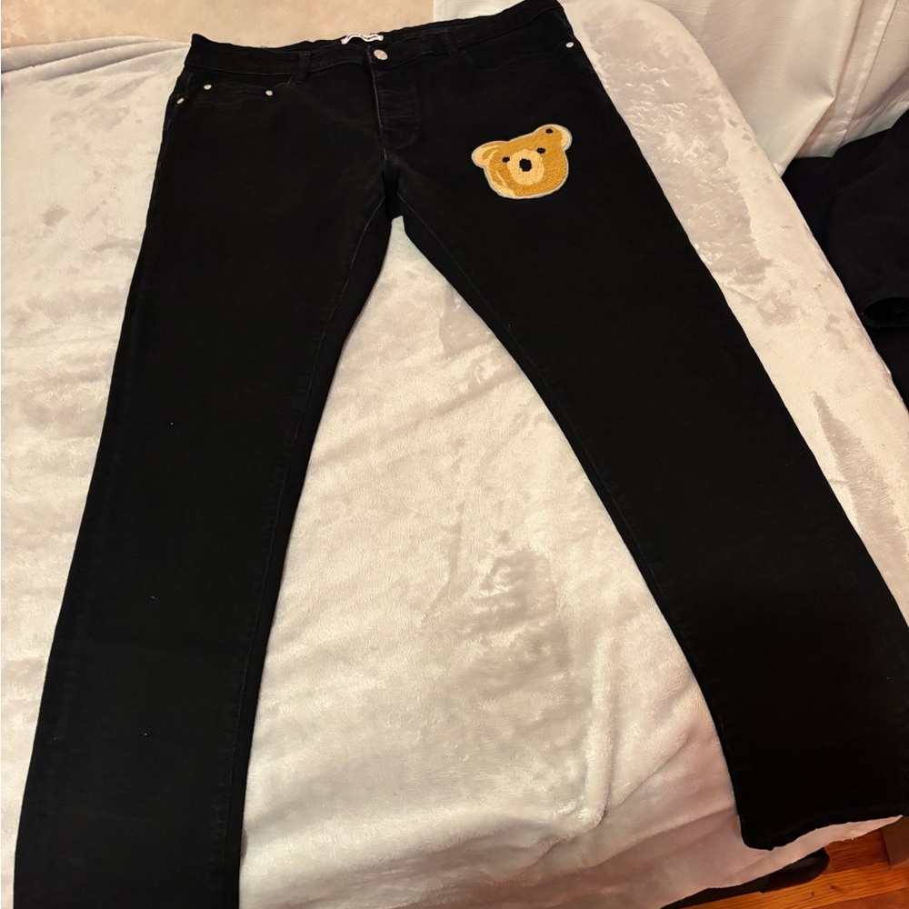 Palm Angels Black Jeans with Bear Accent